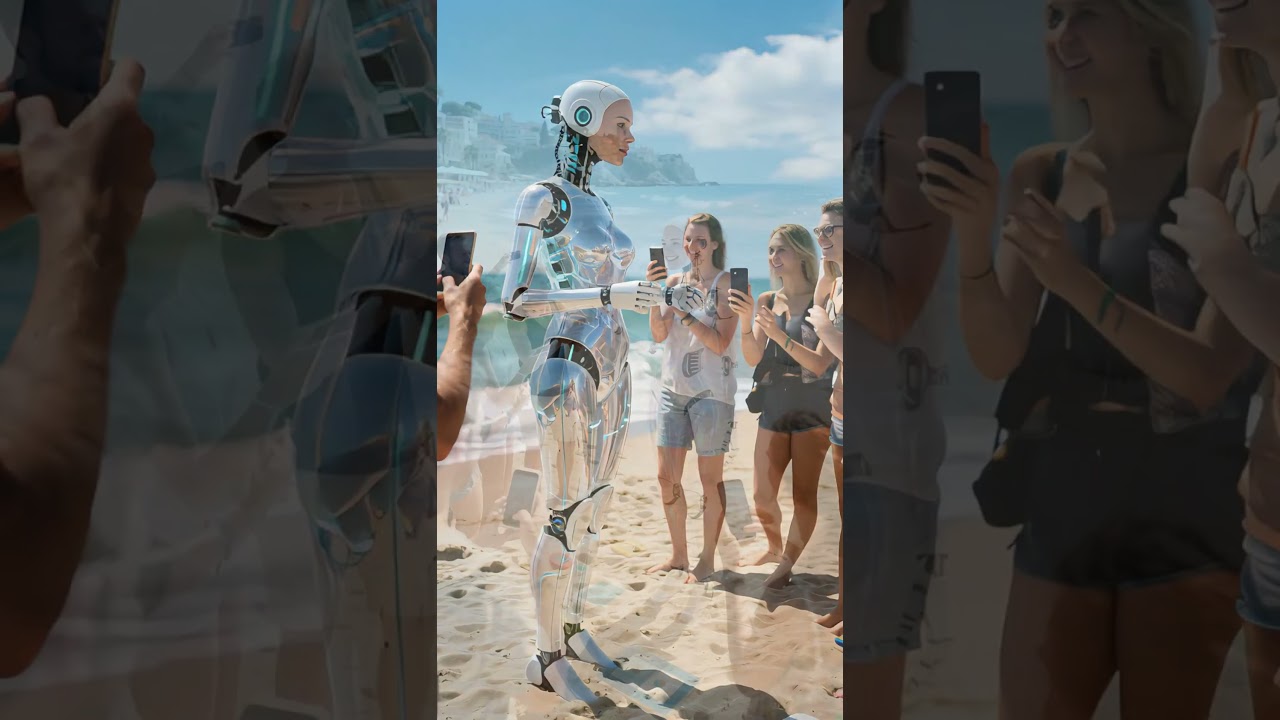 Vakker robot observert på stranden – tiltrekker seg mengder av nysgjerrige